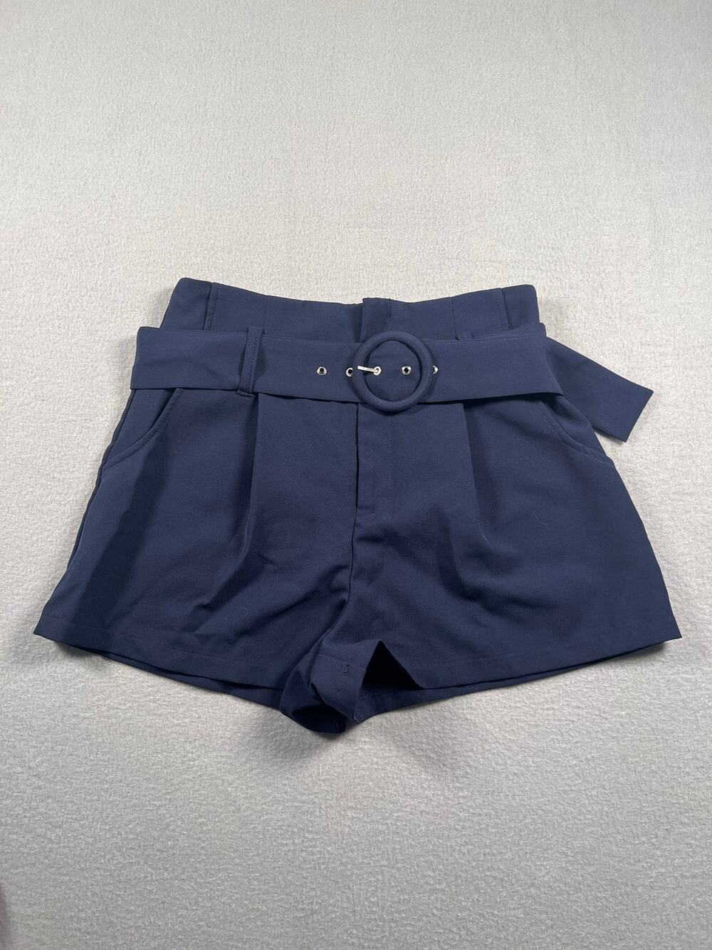 Forever 21 Contemporary Navy Belted High Waist Shorts Size S Pockets